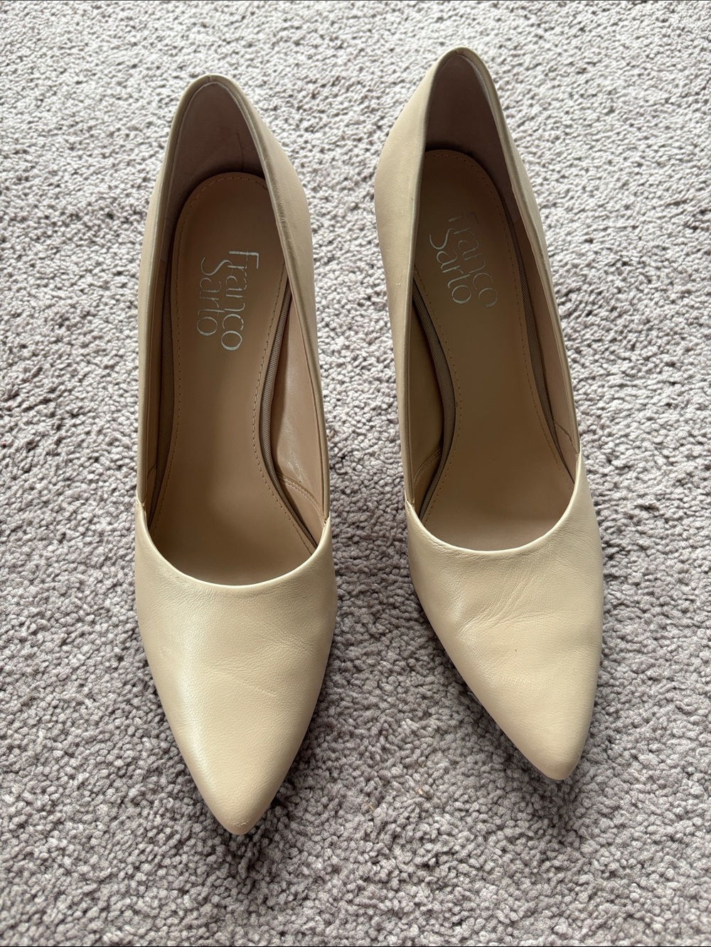 Beige Pointed-Toe Leather Pumps